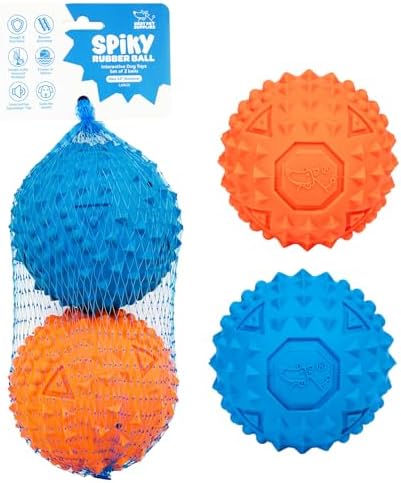 Best Pet Supplies Interactive Squeaky Dog Chew Toy, Ideal Dog Toys for Chewers, Small, Medium & Large Dogs, and Fetch Lovers - Spiky Ball (Blue, Orange), Large 3.5" by BestPetSuppliesLLC