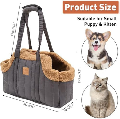 ETIAL Small Dog Carrier Purse, Winter Fleece Warm Dog Tote Bag Carrier with Secure Harness Clip for Puppy Kitten, Waterproof Pet Travel Handbag for Shopping, Hiking and Walking (Grey) - Image 2