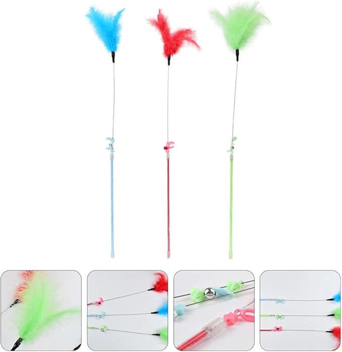 balacoo 3pcs Interactive Cat Teaser Sticks Engaging Wands for Playtime for Indoor Cats Relieves Stress and Boosts Bonding