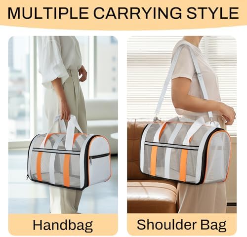 Soft Sided Pet Carrier, Airline Approved Dog Cat Travel Bag with Mesh Windows, Collapsible Portable Pet Carrier for Small Medium Dogs Cats (Orange) - Image 7