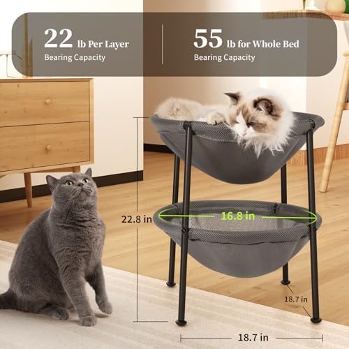 JUNSPOW Double Cat Bed Grey, Breathable for 2 Cats, 22.8in x18.7in x 18.7in - Image 5