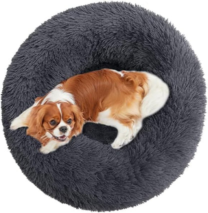 Round Dog Bed Fluffy Cat Bed Small Dog Bed Pet Bed Calming Donut Cat Bed Round Puppy Bed Calming Pet Bed Suit for 8Kg Dog and Cat