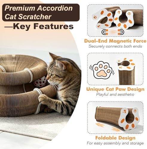 2-Pack Cat Pad Scratcher Toys, Magic Organ Cat Toy & Kitty Curls Cat Toy, Interactive Cardboard Cat Scratching Board with Bell Balls, Corrugated Scratcher for Indoor Cats, Furniture Protection - Image 7