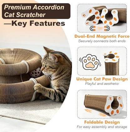 2-Pack Cat Pad Scratcher Toys, Magic Organ Cat Toy & Kitty Curls Cat Toy, Interactive Cardboard Cat Scratching Board with Bell Balls, Corrugated Scratcher for Indoor Cats, Furniture Protection - Image 7