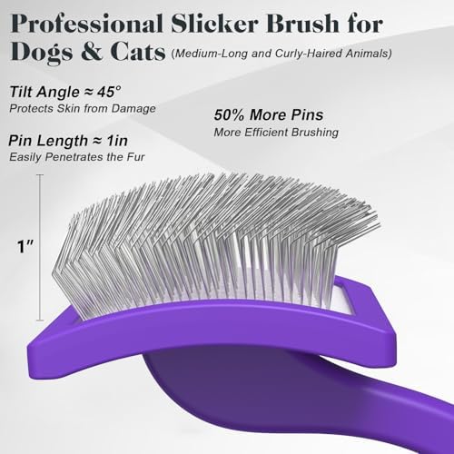 2PCS Slicker Brush for Dogs & Pet Comb,Professional Dog Grooming Brush (Goldendoodles,Poodles,Labradoodles) with Extra Long Pins to Effectively Remove Tangles, Knots and Mats (Purple, Large) - Image 3