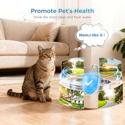 Cat Water Fountain Filter Replacement,24 Pack Pet Fountain Filters - 12 Filters & 12 Sponges 74oz/2.2L Stainless Steel Pet Fountain Cat Water Dispenser - Image 7