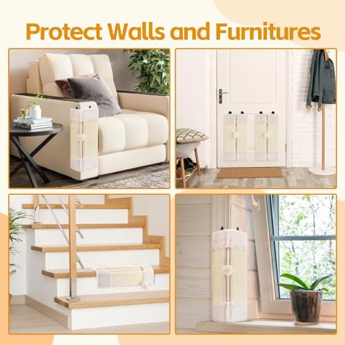 LIFLIX 2PCS Wall Corner Cat Scratcher for Indoor Cats, Wall Mounted Sisal Scratching Pad with Hanging Ball, Vertical Corner Wall Mount Scratch Panel, Protector for Wall Corner - Image 7