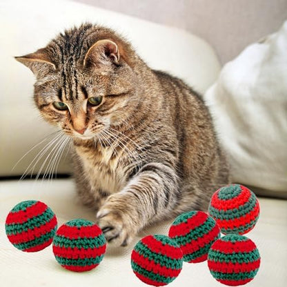 Christmas Cats Ball Toy with Bell Inside, 6Pcs Hand-Made Knitted Woolen Yarn Cat Toys Jingle Bell Balls, Indoor Kitten Interactive Toys for Hunting/Kicking/Chasing Woolen - Image 5