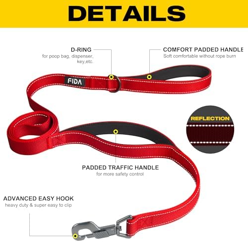 Fida Heavy Duty Dog Leash for Medium Large Dogs, 5 FT, Dual Padded Handles - Image 2