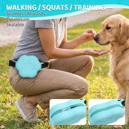 Dog Treat Pouch with Training Clicker and 2 Poop Bags, 1.8 Cup Small Sealable Zipper Silicone Fanny Pack with Waist Belt, Pet Puppy Training & Walking Essentials (Blue) - Image 6