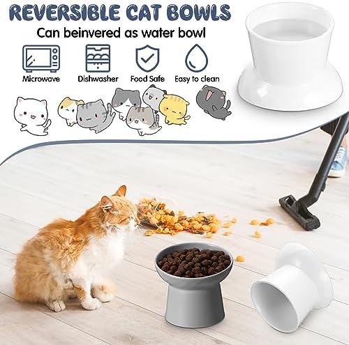 Tanlade 4 Pcs Ceramic Raised Cat Bowls, Elevated Tilted Cat Bowl for Food Water, Stress Free, Backflow Prevention, Dishwasher Microwave Safe, Feeder Dish for Indoor Kitten, Small Dogs(White and Grey) - Image 4