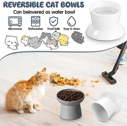 Tanlade 4 Pcs Ceramic Raised Cat Bowls, Elevated Tilted Cat Bowl for Food Water, Stress Free, Backflow Prevention, Dishwasher Microwave Safe, Feeder Dish for Indoor Kitten, Small Dogs(White and Grey) - Image 4