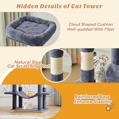 DUMOS 66 Inch Large Cat Tree Tower with Scratching Posts, Indoor Use - Image 4