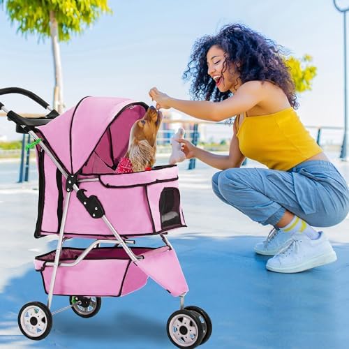 FDW | 3-Wheel Foldable Pet Stroller | Pink | Lightweight & Portable - Image 2
