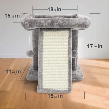 17.1-inch Small Cat Tree Tower with Scratching Post for Indoor Cats,Light Grey - Image 4