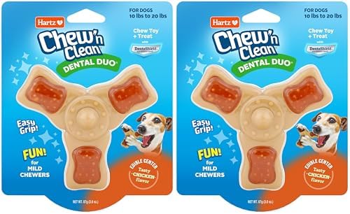 Hartz Chew ‘n Clean Chew Toy and Treat in One Chicken Flavored Tri-Point Dog Toy, Small (Pack of 2) by Hartz