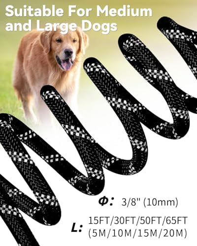 Joytale Long Dog Leash for Yard Tie Out & Recall Training, Black, 65FT - Image 6