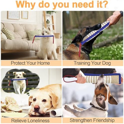 ToLanbbt Dog Tug Toy Bite Jute Pillow Pull Toy with 2 Strong Handles Perfect for Tug of War, Puppy Interactive Play, Tear Resistant Bite Training for Small Medium Large Dogs (Blue-Rhombic) - Image 6