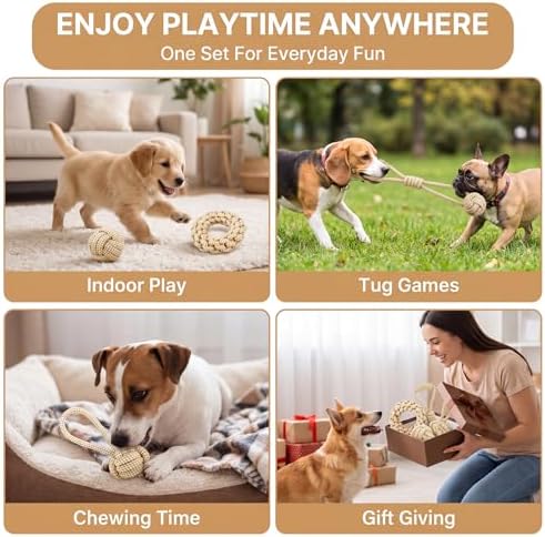 4 Pack Dog Rope Toys for Small Dogs, Heavy Duty Puppy Teething Sturdy Cotton Chew Tug Ropes, Tough Interactive Tug Pull Rope for Dogs, Teeth Cleaning - Image 3
