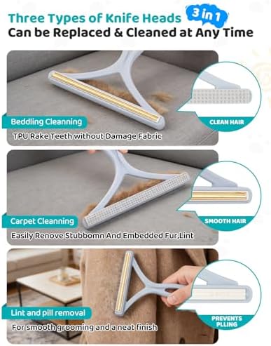 Pet Hair Remover for Carpet, 54 Inch Adjustable Long Handle Carpet Rake for Pet Hair Removal, 3 Piece Dog Hair Carpet Rake and Carpet Scraper Tool for Rugs, Couch, Stairs, Furniture - Image 5