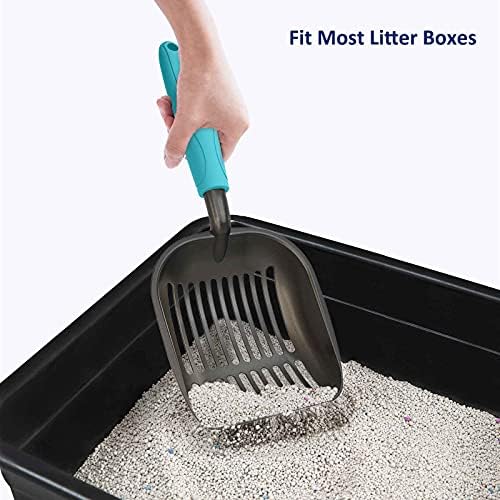 WePet Cat Litter Scoop, Non-Stick Plated Aluminum Alloy Sifter, Kitty Durable Metal Scooper, Deep Shovel, Long Handle, Kitten Pooper Lifter, Size Large, Coated Black Body with Turkish Blue Handle - Image 7