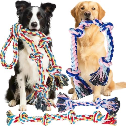 Rocfish 4 Pack Dog Rope Toys for Aggressive Chewers, Tough Tug of War Dog Toys for Large, Medium & Small Dogs, 100% Cotton Teeth Cleaning Chew Toys (Multicolour02, 04) by Unknown