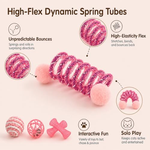 15-Pcs Interactive Cat Toys, Tube Springs, Feather Balls & Mice - Image 3