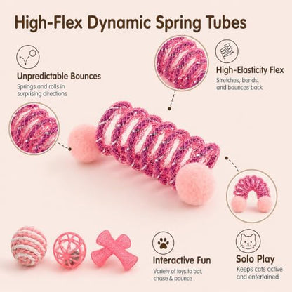 15-Pcs Interactive Cat Toys, Tube Springs, Feather Balls & Mice - Image 3