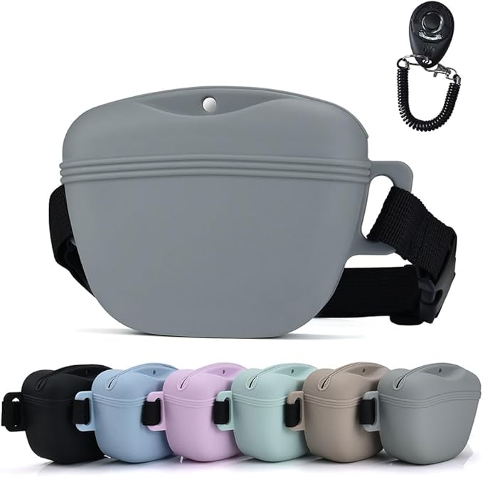 Pet Training Snack Pouch with Clicker 2.0 Upgraded Magnetic Closure, 1.66 Cup Silicone Belt for Dog Treats，Perfect for Exercising and Walking