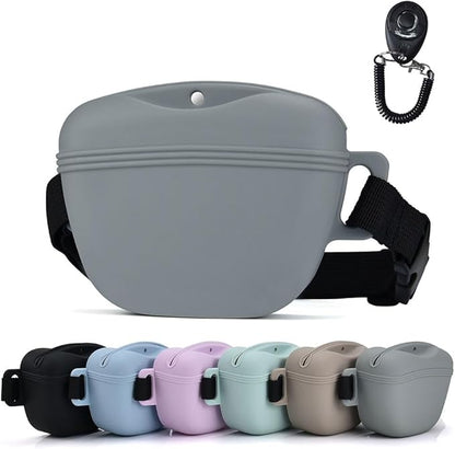 Pet Training Snack Pouch with Clicker 2.0 Upgraded Magnetic Closure, 1.66 Cup Silicone Belt for Dog Treats，Perfect for Exercising and Walking