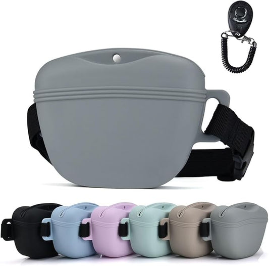 Pet Training Snack Pouch with Clicker 2.0 Upgraded Magnetic Closure, 1.66 Cup Silicone Belt for Dog Treats，Perfect for Exercising and Walking
