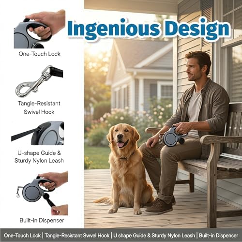Retractable Dog Leash 26ft for Large Dogs up to 110lbs, Gray - Image 3
