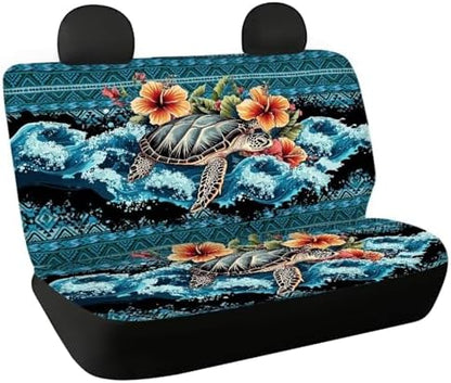 AFPANQZ Sea Turtle Flower Car Seat Cover for Rear Bench Seats Polyester Fabric Protects Against Dirt Pet Fur Dog Hair, Easy to Install with Universal Fit for Cars Trucks and SUV by AFPANQZ