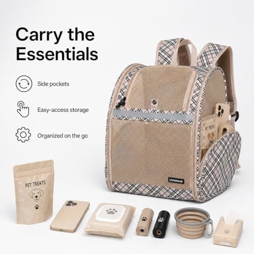 Cat Backpack Carrier for Small Dogs and Medium cat Puppy Kitten Bunny Pet Carrier Backpack Collapsible with Fully Ventilated Mesh with Safety Leash (Khaki, 12.9" L x 10.62" W x 15.5" H - M) - Image 6