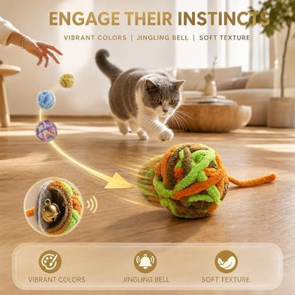 Cat Toy Yarn Ball with Bell Inside, 6Pcs 1.18" Colorful Interactive Kitten Toys for Indoor Cats Play and Kitten Training - Image 2