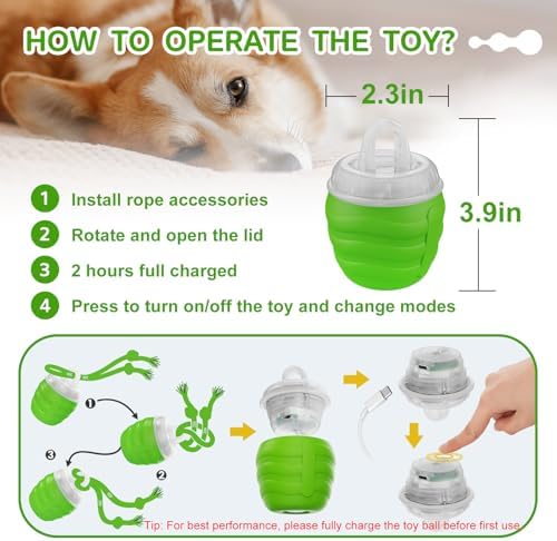 Interactive Dog Toy, [Newly Upgraded] Motion Activated Rolling Squeaky Ball for Medium/Large Dogs, Automatic Moving Dogs Ball for Boredom, USB Rechargeable(Green) - Image 5