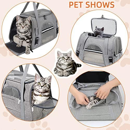 Pet Carrier Bag Airline Approved Up for Cats and Dogs Up to 20LBs, Soft Cat Carrier Dog Carrier Travel Kitten Carrier with Mat, Nail Clipper, Brush, Foldable Bowl Cat Accessories - Image 3