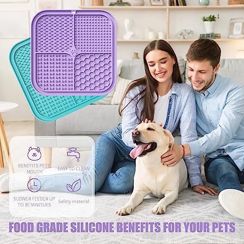 Lick Mat for Dogs, Premium Lick Pad with Suction Cups for Dog Anxiety Relief, Slow Feeder Dog Bowls, Bathing, Grooming and Training (Cyan, Purple, 2pack) - Image 3