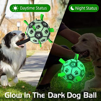 Glow in The Dark Dog Toys, 8'' Dog Soccer Ball with Straps Upgraded Interactive Light Up Dog Toys, World Cup Dogs Football, Outdoor Tug Toys for Medium & Large Dogs Birthday Gifts(8 Inch-Large) - Image 4