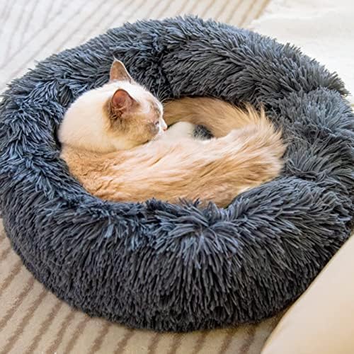 Cat Beds for Indoor Cats - Cat Bed Washable 20 inches, Dog Beds for Small Medium Dogs, Anti Anxiety Round Fluffy Plush Faux Fur Pet Bed, Thick Bottom (Dark Grey, Medium) - Image 2