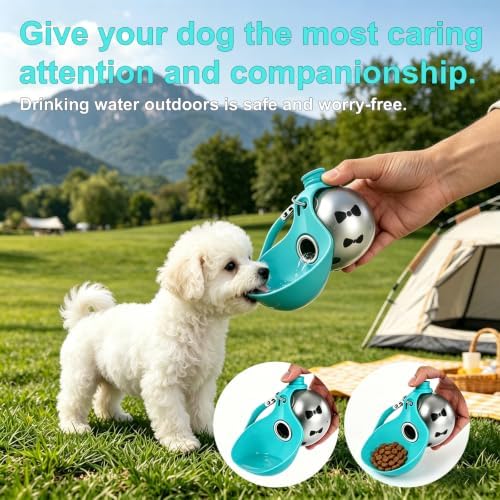 Portable Dog Water Bottle, Flip-Top Silicone Bowl Design, Insulated Hot & Cold Retention Material, One-Hand Leakproof Use, Perfect for Walking & Hiking, 10oz (Blue, Printing) - Image 4