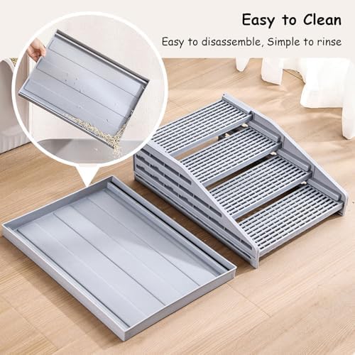 Litter Box Step Cat Ramp Litter Catcher for Cat Litter Boxes Height Adjustable Litter Mat for Small and Senior Cats Washable Water-Proof - Grey - Image 6