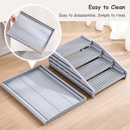 Litter Box Step Cat Ramp Litter Catcher for Cat Litter Boxes Height Adjustable Litter Mat for Small and Senior Cats Washable Water-Proof - Grey - Image 6