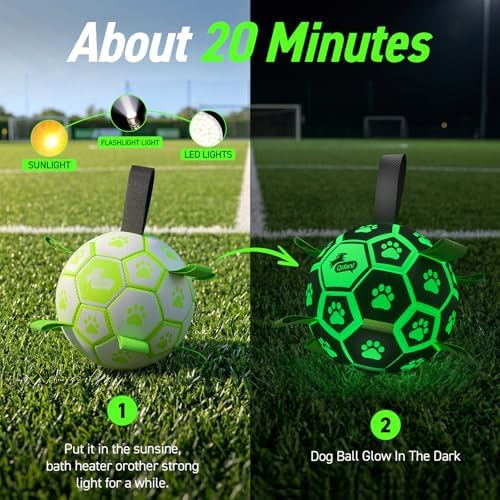 QDAN Glow in The Dark Dog Toys, Dog Soccer Ball with Straps, Night Play Fun - Image 6