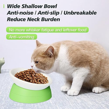 Elevated Cat Bowl, Adjustable Raised Slanted Food Bowl for Cats and Small Dogs, Wide Shallow PP Dish with TPR Non Slip Base, Whisker Friendly, 17 oz - Image 2