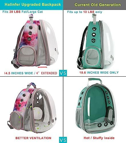 Front Expandable Cat Backpack Carrier, Fit up to 20 lbs, Space Capsule Astronaut Bubble Window Backpack for Large Fat Cat and Small Puppy, Galaxy Pink Print - Image 3