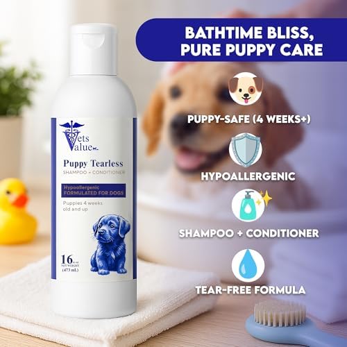 Puppy Tearless Shampoo & Conditioner - Gentle Wash for Puppies with Sensitive Skin – Mild, Tear-Free Formula Suitable for Dogs 4 Weeks and Older – Made in the USA (16 oz) - Image 3