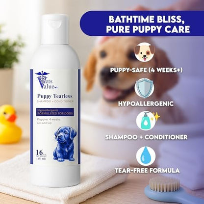 Puppy Tearless Shampoo & Conditioner - Gentle Wash for Puppies with Sensitive Skin – Mild, Tear-Free Formula Suitable for Dogs 4 Weeks and Older – Made in the USA (16 oz) - Image 3