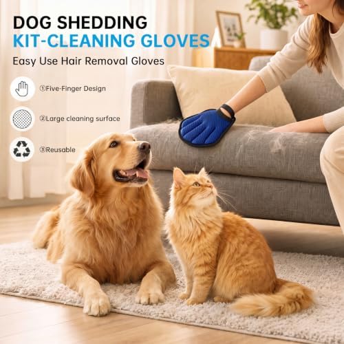 ROZKITCH 3-in-1 Pet Hair Removal Kit, Grooming Glove, Comb & Carpet Scraper - Image 3