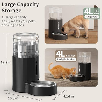 JUNSPOW Cat Water Dispenser with Stainless Steel Bowl (4L Black) - Image 2